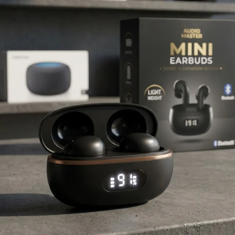 HnB Y17 Mini True Wireless Earbuds – Ultra-Compact In-Ear TWS with Matte Black Finish, Digital LED Battery Display & 20H Playtime
