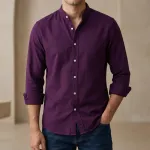 Men's Solid Colour Ban color Shirt  (purple)
