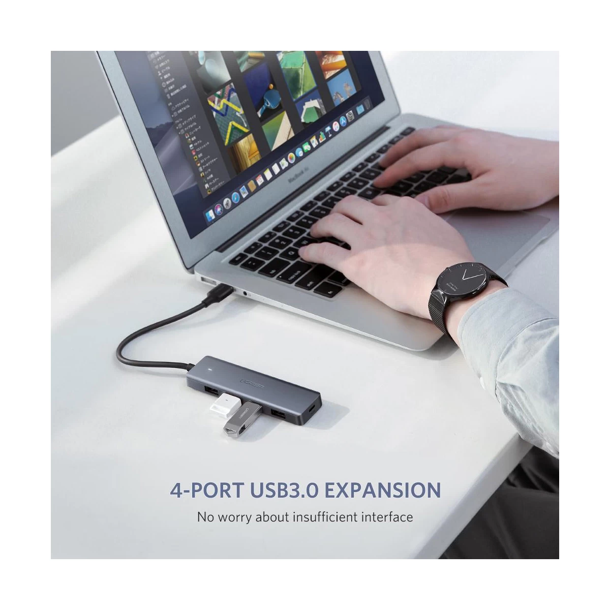 UGREEN 50985 USB Male to Quad USB Female Hub, Gray
