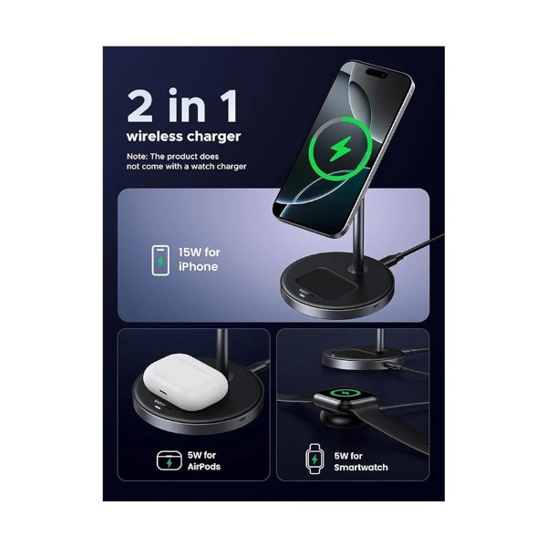 Ugreen W710 15W Grey Qi2 2-in-1 Magnetic Wireless Charger