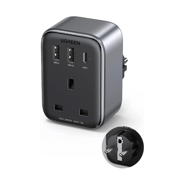 Ugreen CD314 30W PD Dual USB, USB-C & AC Outlet (UK) Gray Charger