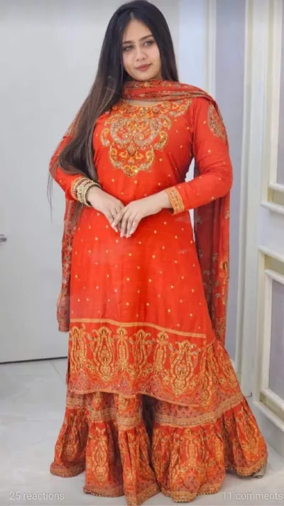 Slub Cotton Gharara Three Piece, Free Size 42