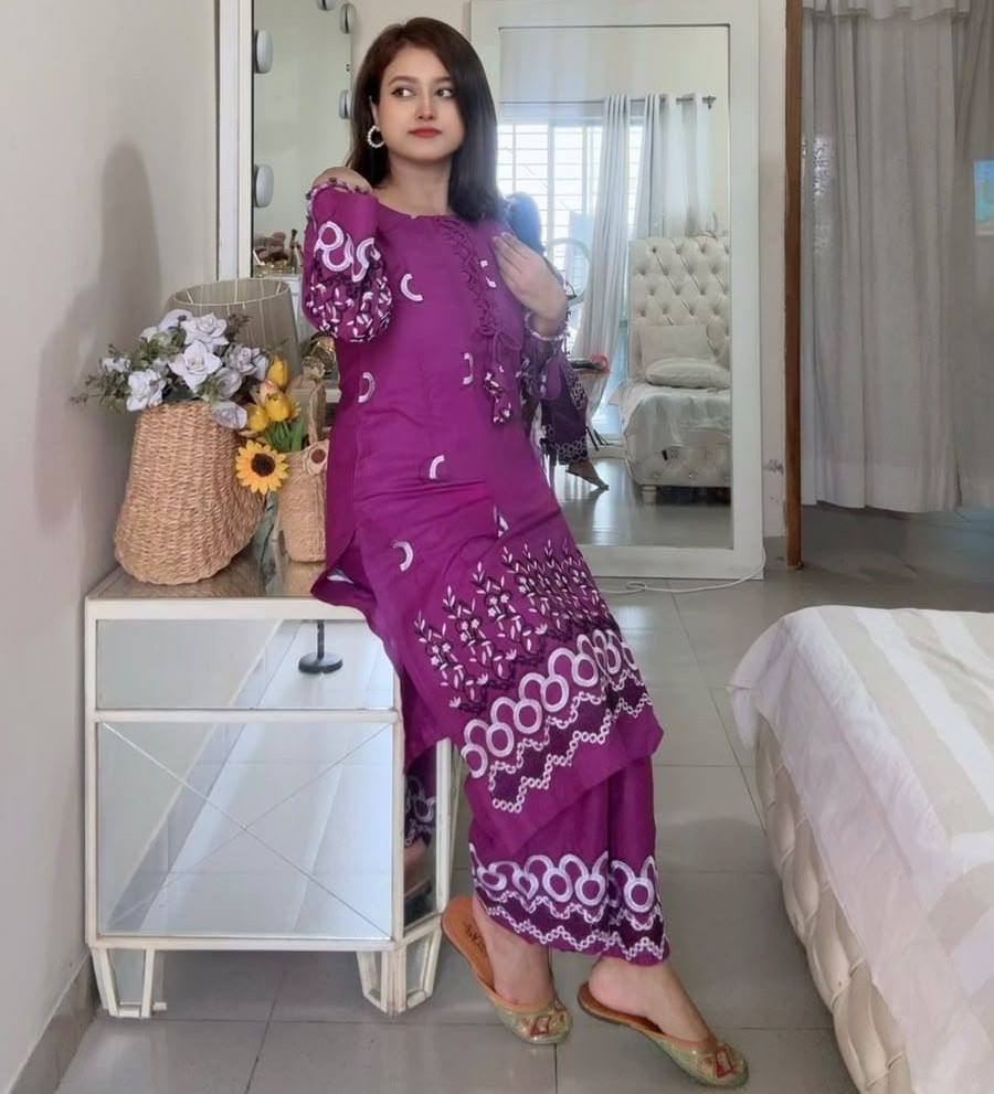 Women's TC Cotton Co-Ord Set with Full Body Embroidery