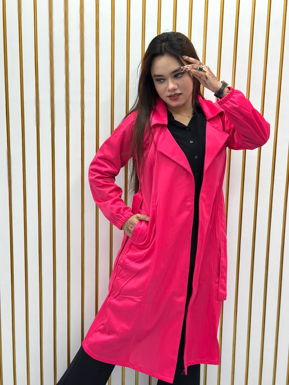 Women's Suede Leather Overcoat with Belt, 280 GSM