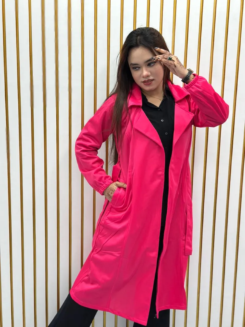 Women's Belted Suede Overcoat with Side Pockets, 42 Inch Long