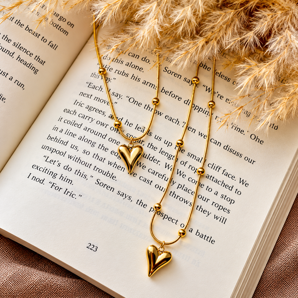 Elegant Gold-Plated Double Layered Heart Pendant Chain Necklace