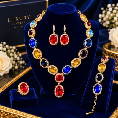 Premium Multicolor Stone Bridal & Party Jewelry Set