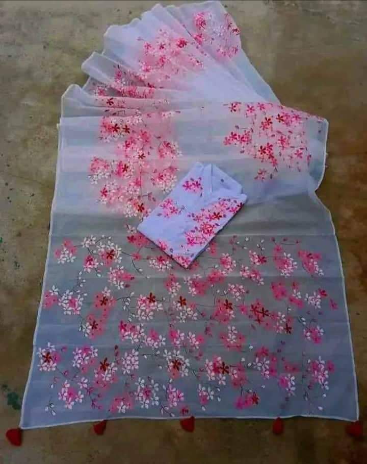 Matching Hand Print Saree and Panjabi Couple Set, Sizes 38 to 46