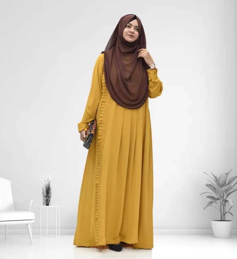 Pleated Kuchi Gown Borka in Cherry Fabric, Borka Only