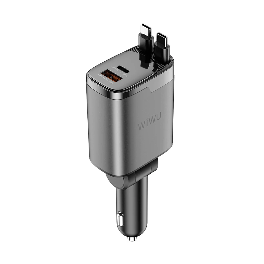 WiWU Helix Pro 111W USB-C & USB-A Car Charger with Retractable Cables