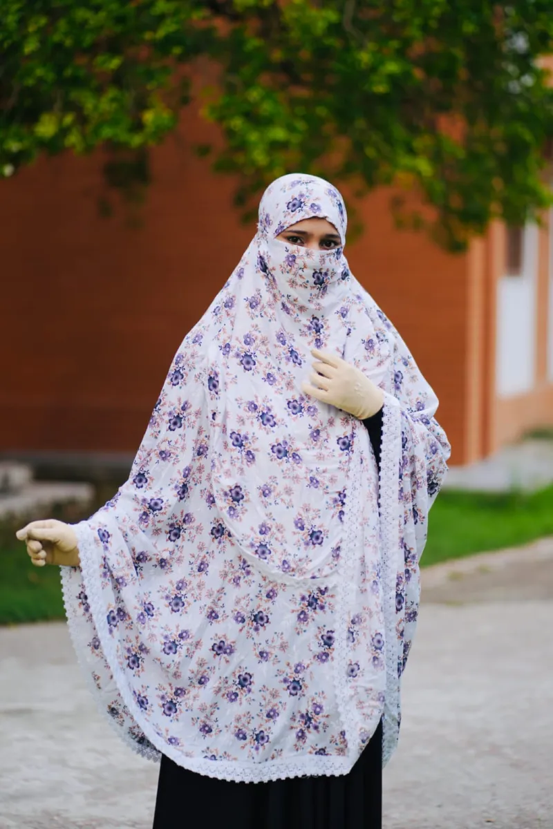 Long Cotton Hijab with Niqab, Viscose Cotton, Back 50 Inch