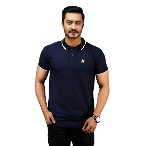 Men's Solid Texture Polo Shirt- Navy