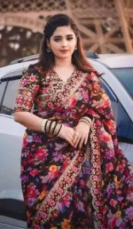 Silk Digital Print Saree with Stone Work and Afsan Lace Hem