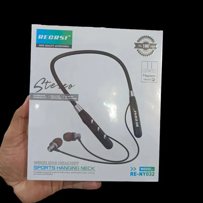 Regrsi RE-NY032 Wireless Bluetooth Neckband | Lightweight Sports Earphones with 8 Hours Playtime, Clear Sound & Fast Charging