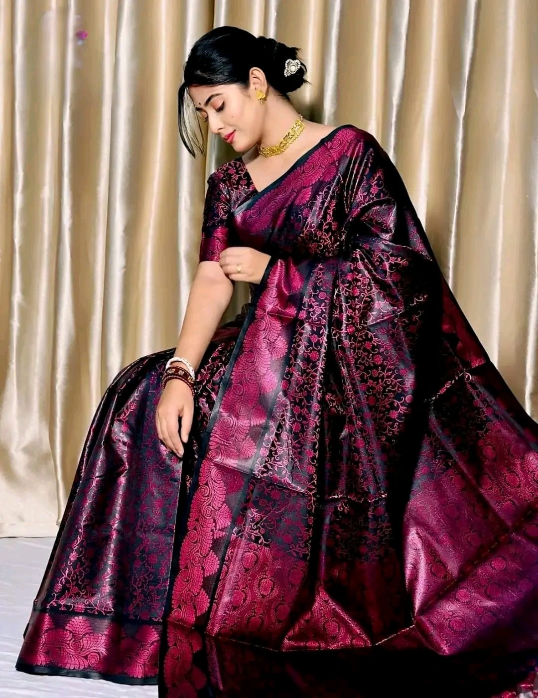 Banarasi Katan Saree with Matching Blouse Piece, 3 Colours