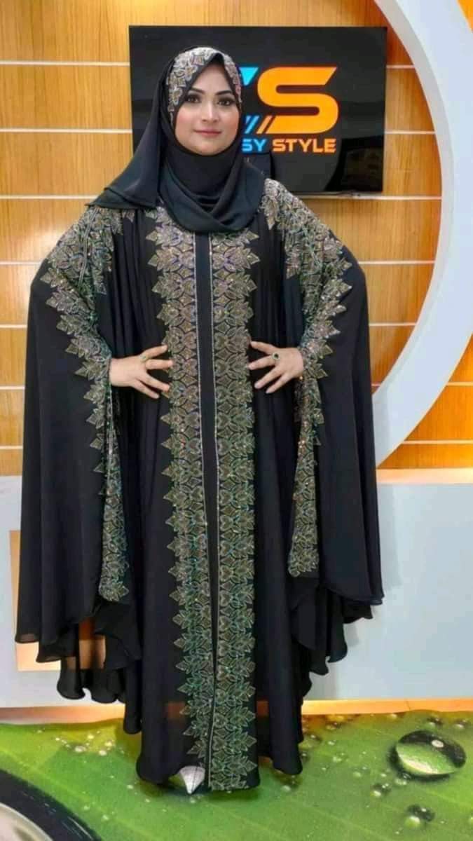 Arabia Full Stone Work Borka with Hijab, Cherry Fabric