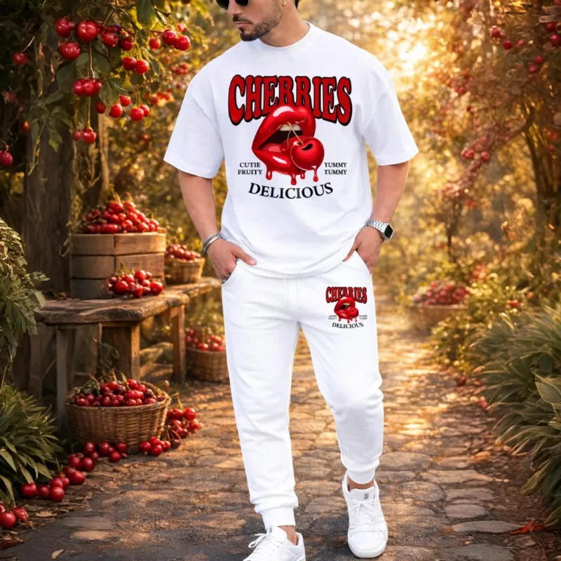 Men's Pure Cotton Drop Shoulder Tee and Suit Fabric Trouser Set