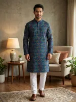 Men's Slub Cotton Panjabi with Skin Print, Sizes 38 to 46