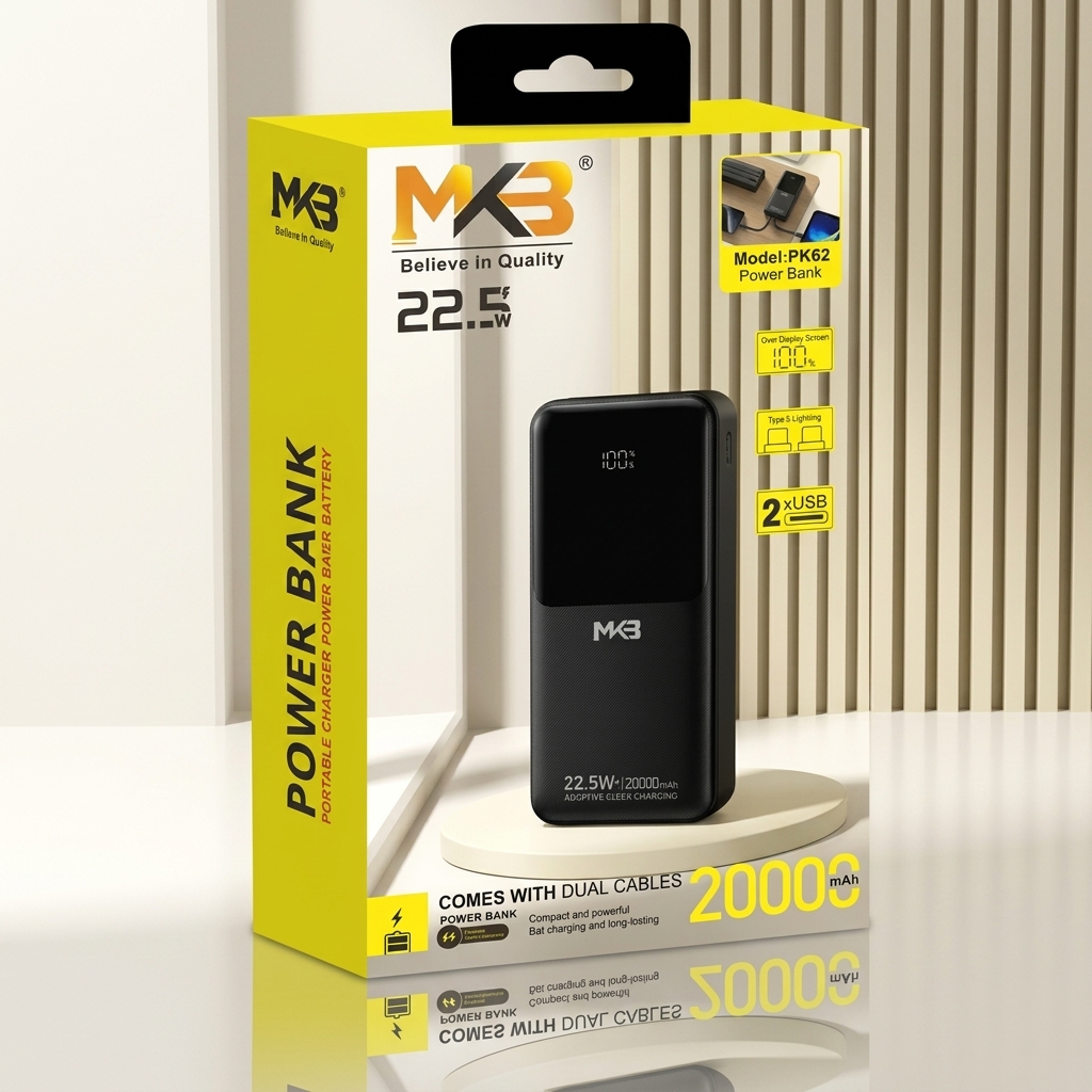 MKB PK62 20000mAh Power Bank with Dual Built-in Cables