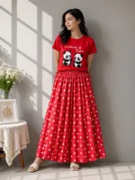 Women's Linen Skirt and Cotton T-Shirt Set, 39 Inch Skirt