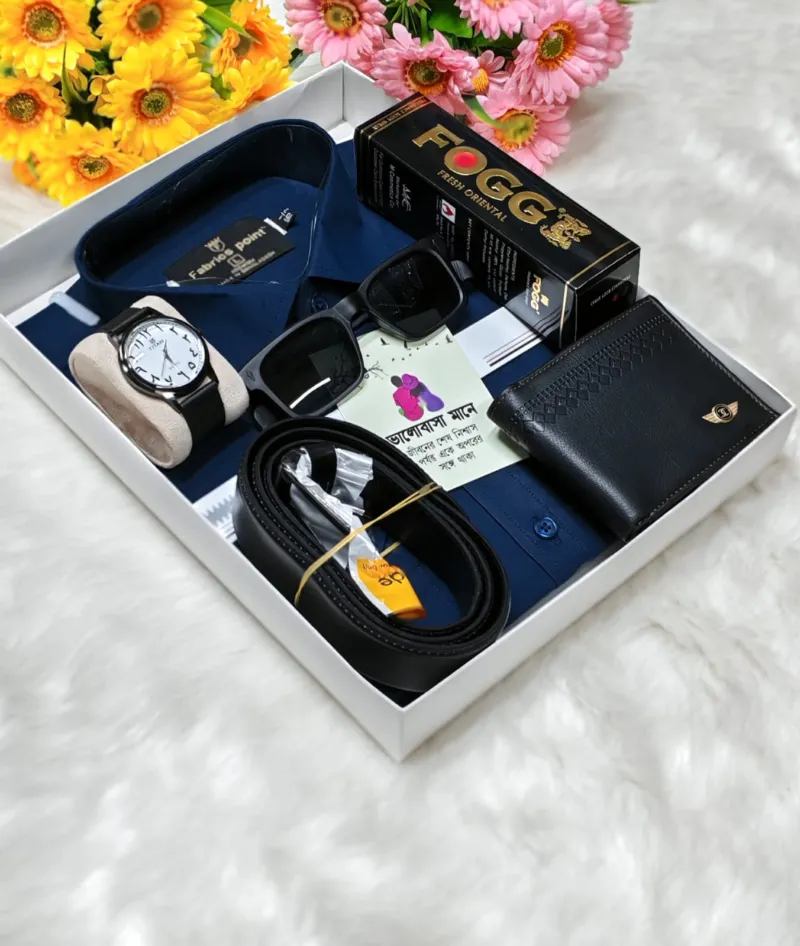 Men's Pure Cotton Shirt Gift Combo with Watch, Wallet and Belt