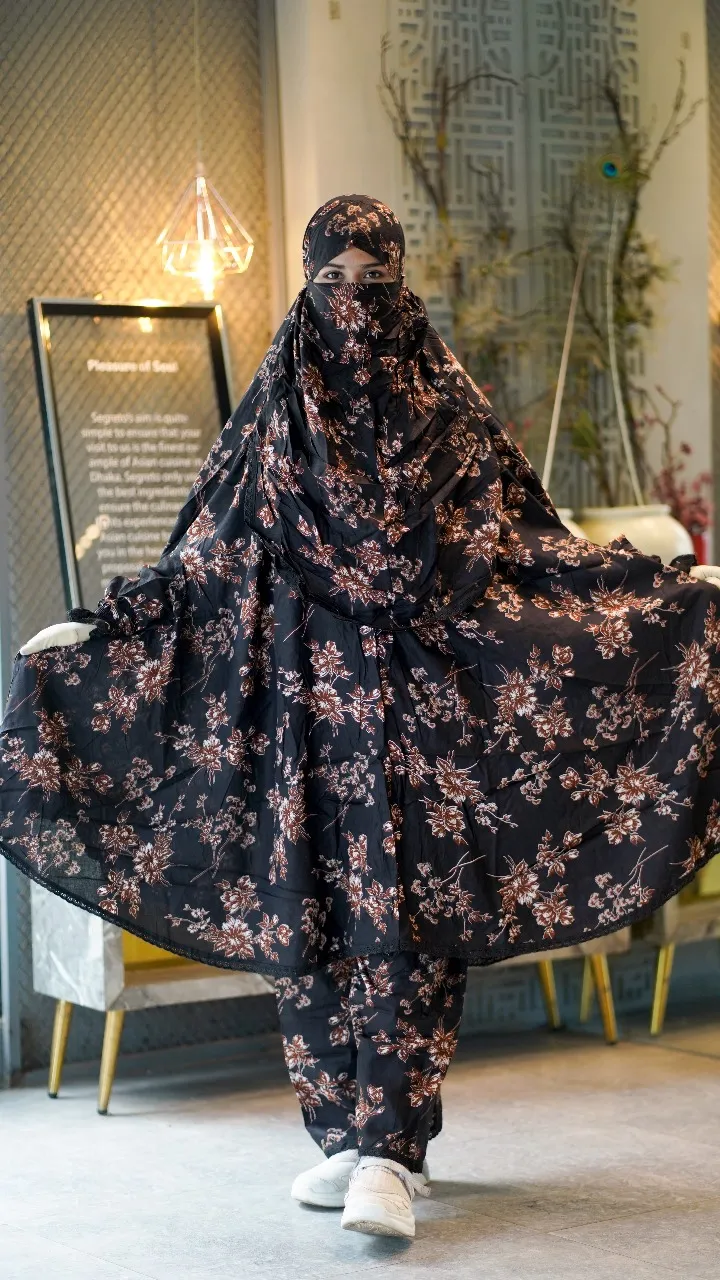 Free Size Linen Khimar Set with Niqab and Palazzo Pants