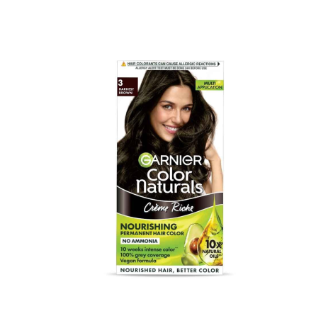 Garnier Color Naturals Creme Riche Nourishing Permanent Hair Color - 3 Darkest Brown 35ml+30g (India)