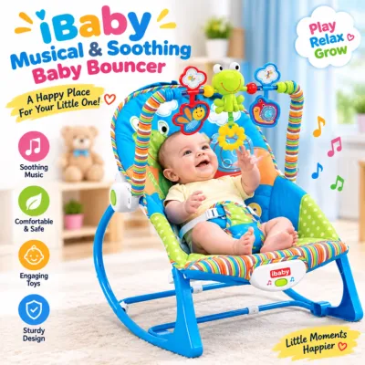 iBaby Musical & Soothing Baby Bouncer – 2-in-1 Rocking Seat & Toddler Chair