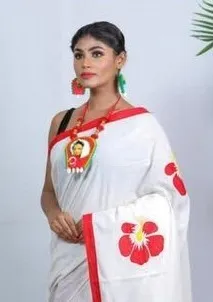 Women's Half Silk Hand Print Saree, 6 Colour Choices