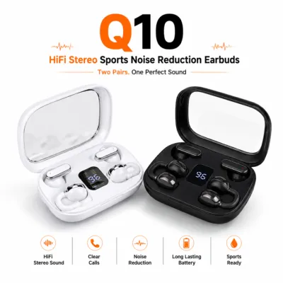 Q10 HiFi Stereo Sports Wireless Earbuds – 4-in-1 Combo Set (2 Pairs)