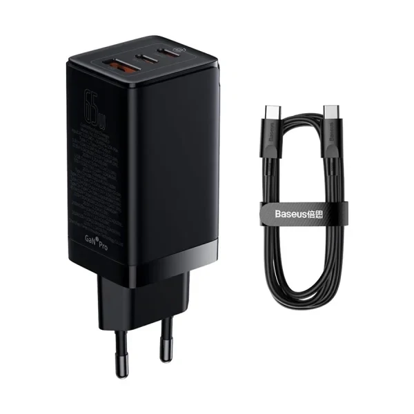 BASEUS GaN3 Pro Fast Charger 65W with Type-C + USB A (CCGAN65E3)