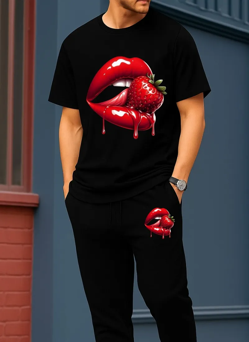 Men's DTF Print Cotton T-Shirt and Trouser Combo, 6 Colours