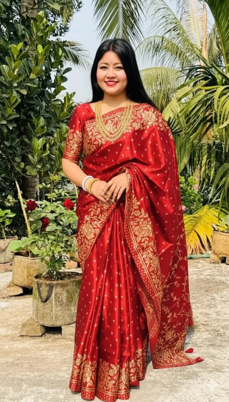 Women's Screen Print Silk Saree, Blouse Piece, 6 Colour Choices