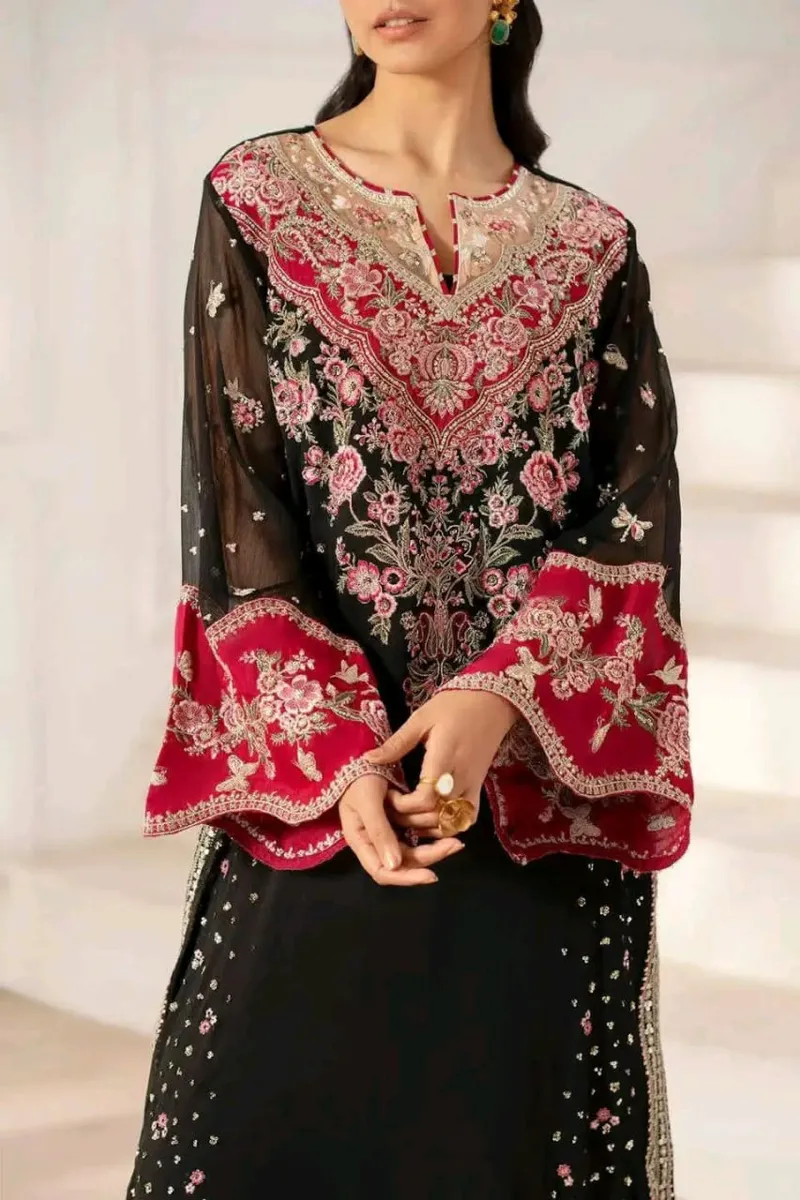 Sequin Embroidered Georgette Three Piece, 3 Colours, Sizes L and XL