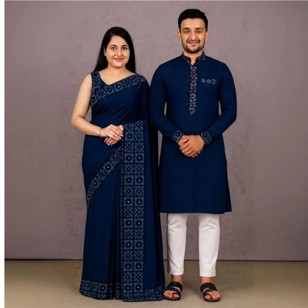 Couple Eid Combo, Digital Print Silk Saree, Panjabi and Pajama