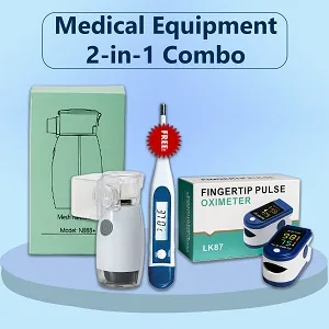 Medical Equipment 2-in-1 Combo Pack with Free Thermometer (Nebulizer + Fingertip Pulse Oximeter)