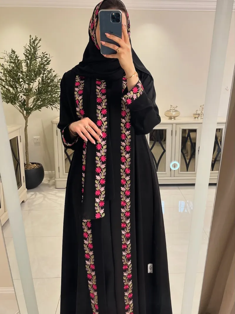 Embroidered Abaya with Inner, Koti and Hijab, 3 Colours