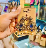 Antique Gold Royal Blue Stone & Pearl Drop Earrings