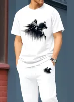 Drop Shoulder Pure Cotton T-Shirt and Trouser Set for Men, 180 GSM