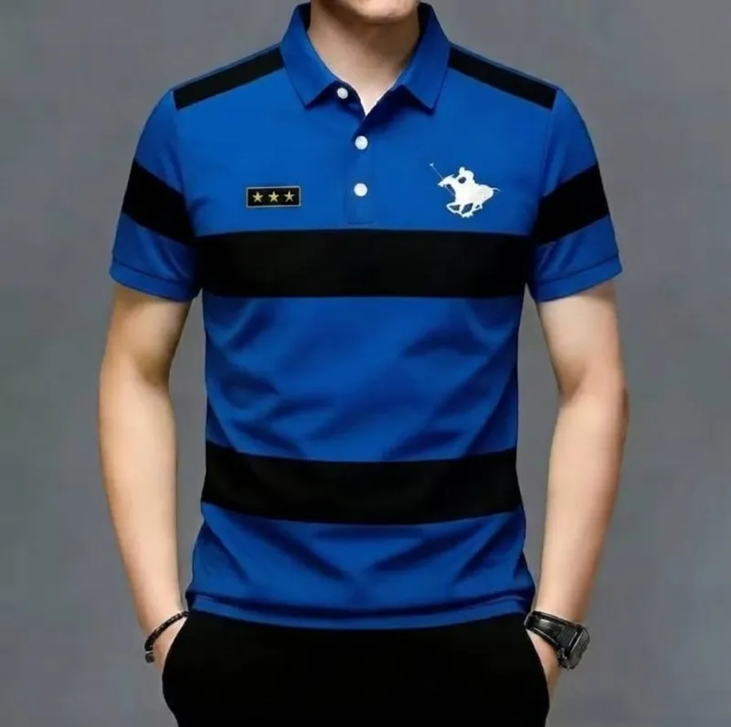 Men's Striped Pique Cotton Polo Shirt, 210 GSM, 4 Colours