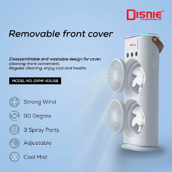 Disnie DRMF-63USB Rechargeable Double Head Portable Mini Air Cooling Mist Fan with Remote