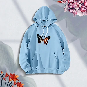 Premium Comfortable Stylish (Butterflies-Sky Blue) Ladies winter hoodie