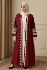 Embroidered Two-Part Cherry Abaya with Hijab, Sizes 50 to 56