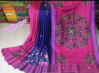 13 Haath Embroidered Dhupian Silk Saree in Block Print