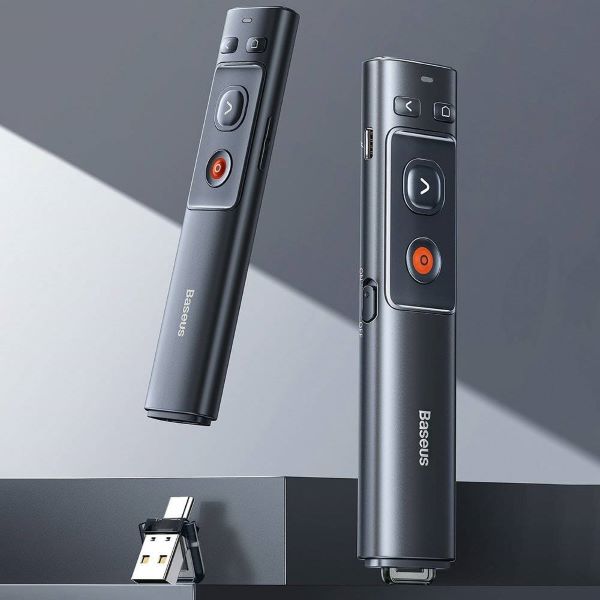 Baseus Wireless Presenter- Orange Dot- Grey Color