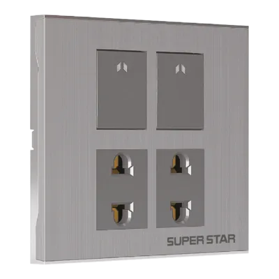 Super Star Silver Line 2 Gang Switch Two Pin Socket