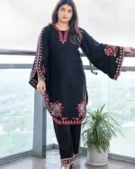 Women's Puja Linen Three Piece with Embroidery and Digital Print Orna
