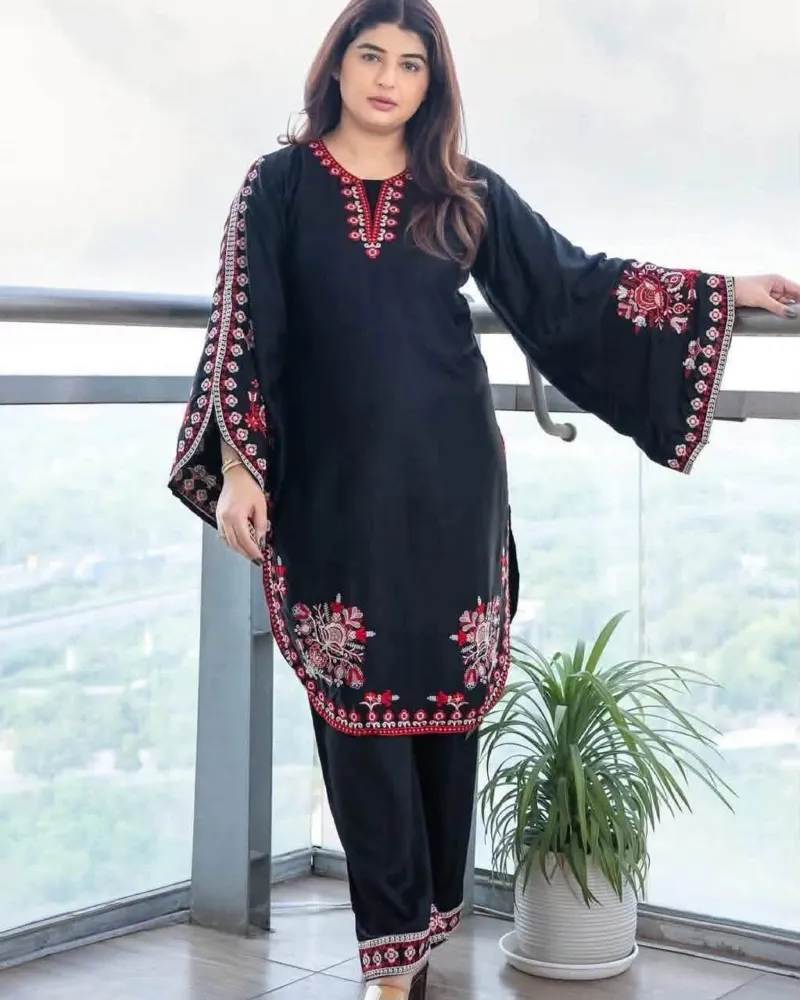 Women's Puja Linen Three Piece with Embroidery and Digital Print Orna
