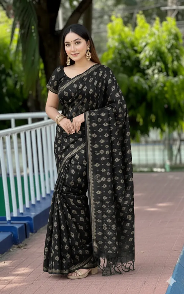 Cotton Suti Saree with Rubber Screen Print, 14 Haath