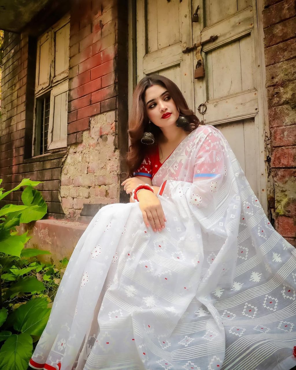 Boishakh Red Border White Half Silk Saree, 3 Colours